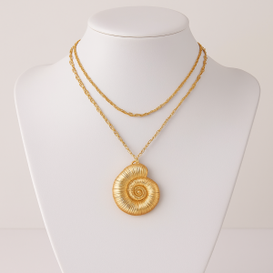 Golden Spiral Seashell Pendant Necklace