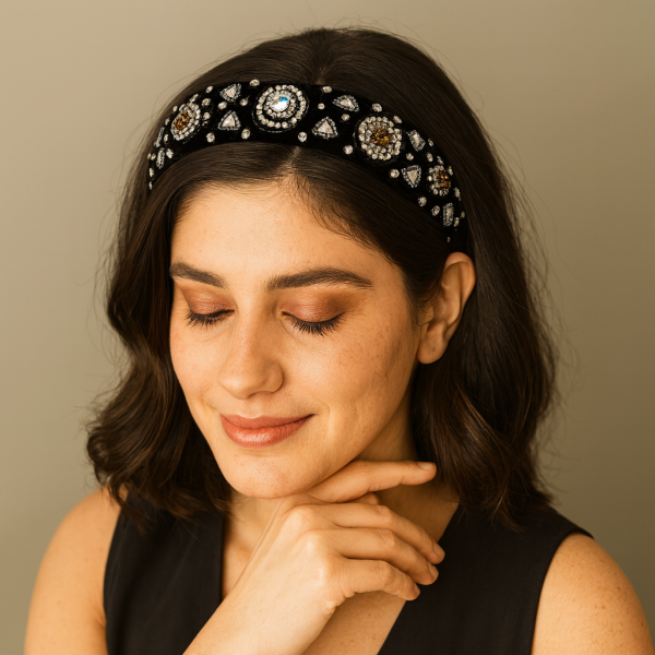 Midnight Royal Black Crystal Hairband