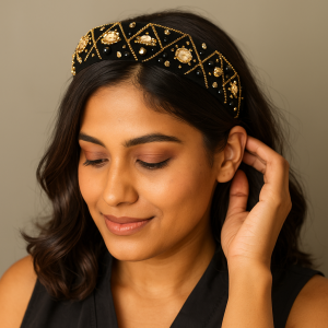 Regal Gold Embellished Black Hairband