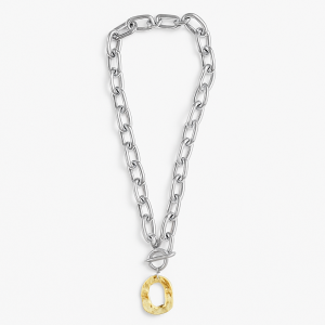 Chunky Chain Necklace with Gold Textured Pendant