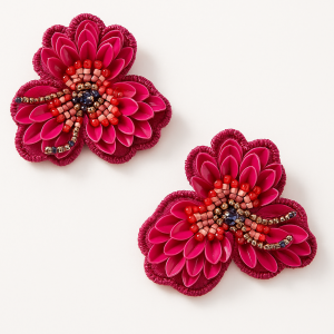Pink Beaded Floral Earrings