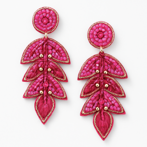 Pink Leaf Beaded Earrings