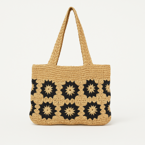 Handwoven Tote Bag with Floral Pattern