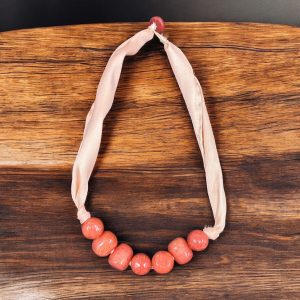 Pink Beaded Fabric Necklace