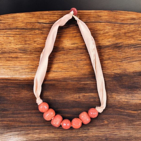 Pink Beaded Fabric Necklace