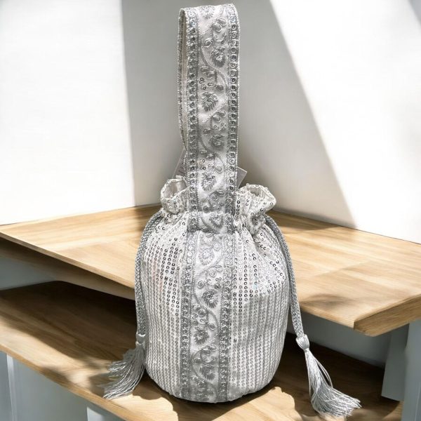 Silver Embroidered Potli Bag