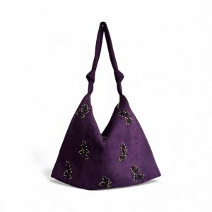 Embellished Purple Velvet Shoulder Bag