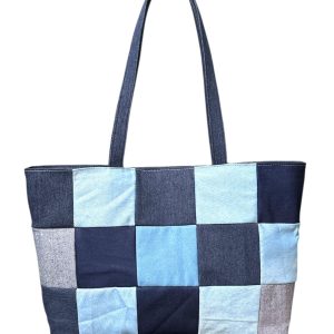 Patchwork Denim Tote Bag – Blue Shades