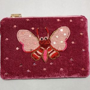 Luxury Velvet pouch with Butterfly Embroidery