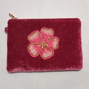 Hand-Embroidered Velvet Floral Pouch