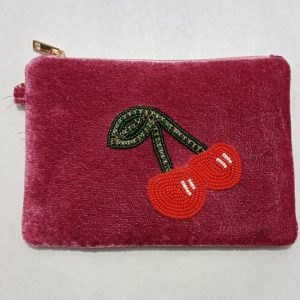 Cherry Embroidered velvet Pouch