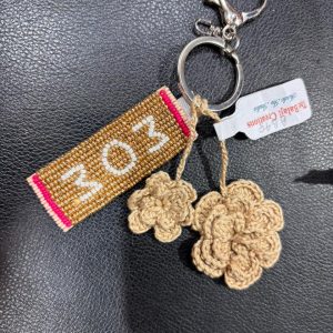 Handcrafted crochet Flower Key Ring with Beaded “MOM” Charm