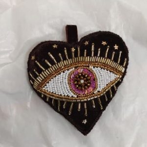 Evil Eye Heart Velvet Key Ring – Hand-Embroidered Beaded Charm