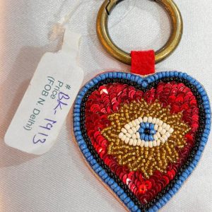 Red Heart Evil Eye Velvet Key Ring – Handcrafted Beaded Charm