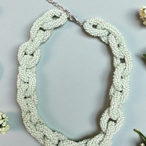 Handcrafted Seed Bead Chain-Style Necklace – Elegant MINT Beaded Statement