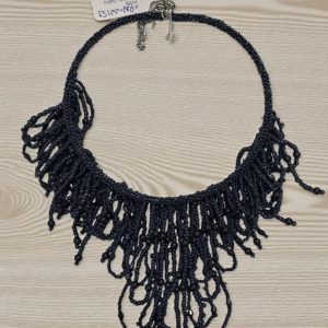 Handcrafted BLUE Seed Bead Fringe Necklace