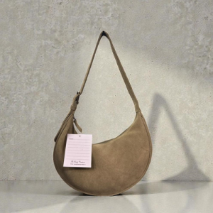 Beige Suede Crescent Shoulder Bag – Minimal Everyday Sling
