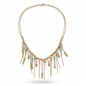 Boho Fringe Charm Necklace with Stone Accents – Statement Layered Design