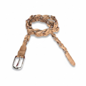 Braided Leather Chain Belt – Beige Handcrafted Fashion Waist Belt