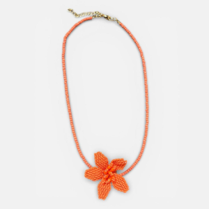 Coral Beaded Floral Statement Necklace – Handcrafted Bloom Design