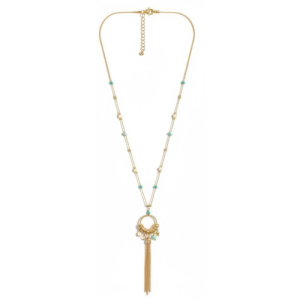 Delicate Gold Pendant Necklace with Beaded Accents & Tassel – Minimal Boho Elegance