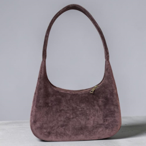 Dusty Mauve Suede Shoulder Bag – Minimal Hobo Style