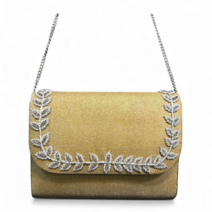 Elegant Gold Embroidered Evening Clutch with Chain Strap
