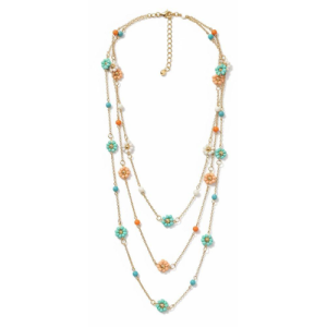 Gold Charm Necklace with Evil Eye & Natural Stone Accents – Contemporary Boho Luxe