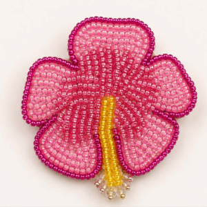 Handcrafted Pink Hibiscus Beaded Brooch