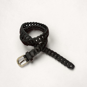Handwoven Slim Leather Belt – Classic Black Braided Fashion Belt