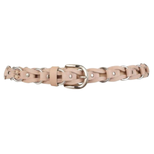 Interlinked Leather Chain Belt – Beige Fashion Waist Belt with Metal Rings