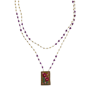 Layered Beaded Necklace with Floral Embroidered Pendant – Artisanal Heritage Collection