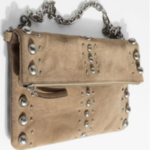 Luxe Studded Suede Foldover Clutch with Chain Strap