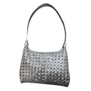 Metallic Silver Woven Shoulder Bag – Statement Evening Sling