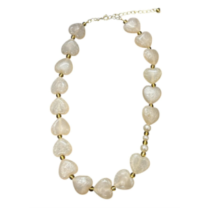 Pearlized Heart Bead Necklace with Gold Accents – Elegant Romantic Collection