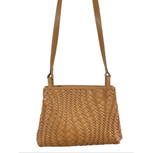 Tan Woven Leather Sling Bag – Handcrafted Crossbody Style