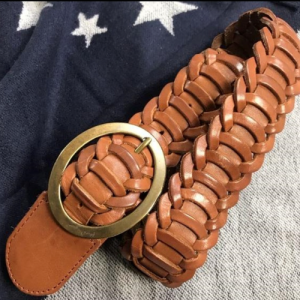 Wide Braided Leather Belt with Round Buckle – Vintage Tan Statement Belt