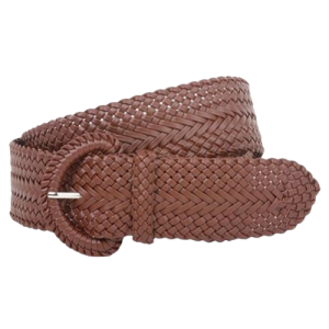 Wide Handwoven Leather Belt with Braided Buckle – Classic Brown Statement Belt